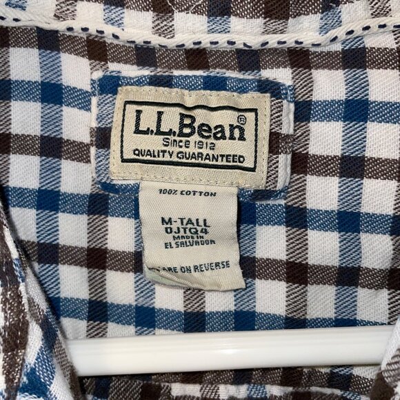 L.L. Bean Mens Tall M Plaid Button-Up Shirt 100% Cotton Blue & Brown - Picture 3 of 6